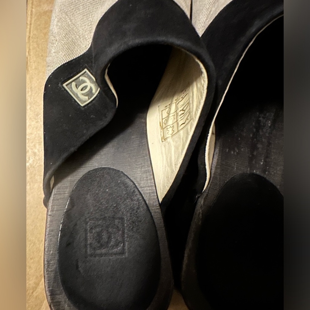CHANEL Authentic Sports Line Sabot Sandals BeigexBlack COCO mark Women - Picture 15 of 16